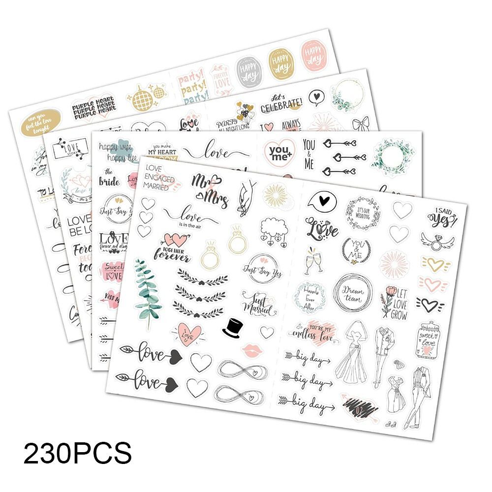 206/230PCS Love Theme Bliss Decals Bridal Scrapbooking Stickers Gift