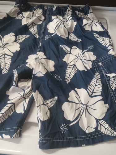 OP Brand Swim Trunks Shorts Boys Size Small Navy Blue & White Hawiian Pattern - Picture 11 of 15