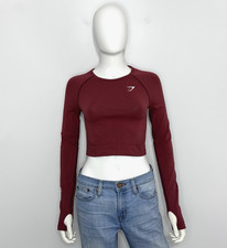 Gymshark Vital Seamless 2.0 Womens Crop Top S Terracotta Thumb Holes Logo