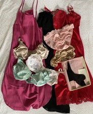 Vintage 1980's Lingerie Full Half Slips Victoria Secret Silk Chemise Stockings