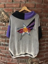 Vintage 80s Kansai Yamamoto Short Sleeve V Neck Sweater Top M Japanese Archival