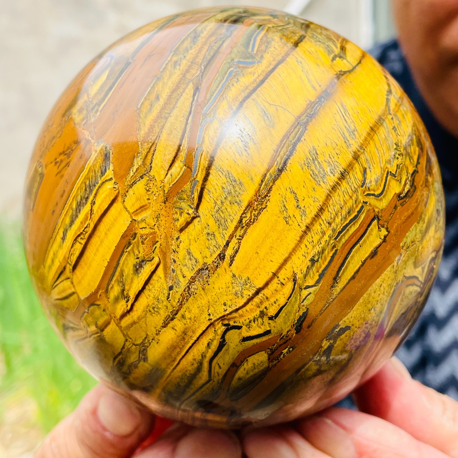3.75lb Large Gold Tiger's Eye Stone Quartz Crystal Sphere Specimen Healing