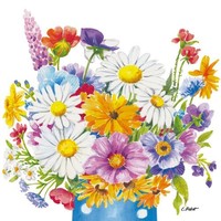 20 Servietten Flower Vase Vase Voller Bunter Blumen Margeriten Garten 33X33Cm