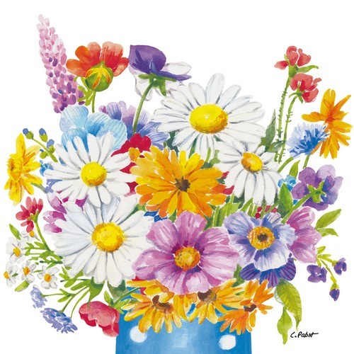 20 Servietten Flower Vase Vase Voller Bunter Blumen Margeriten Garten 33X33Cm-image