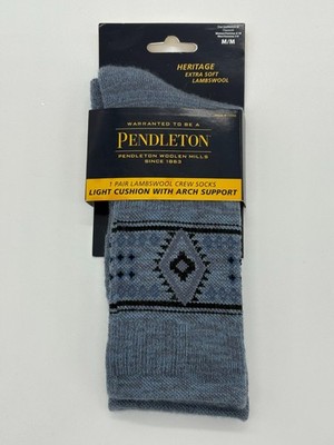 Pendleton Crew Socks Lambswool Men Women Arch Support Sz M Pair Heritage Blue
