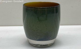 Glassybaby "Hudson" Blue/Green Tea Light Candle Holder