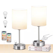 14.6 In. White Touch Table Lamps Set of 2, Bedside Nightstand Lamps with USB ...