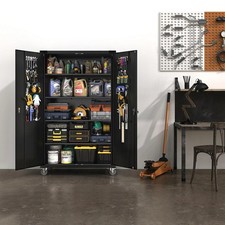 72"H Metal Storage Cabinet with Adjustable Shelves and Locking Doors Black