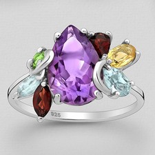 Women's .925 Sterling Silver Multi Stone Ring - Size 9 B409