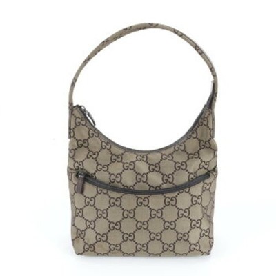 GUCCI GG Nylon Hobo Schultertasche Braun Leder 0013386 One Handle Vintage
