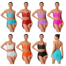 US Womens Dancewear Morden Outfit Top Dress Skirted V-Neck Ballerina Lyrical Set