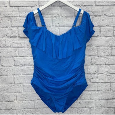 La Blanca Island Goddess Off Shoulder Tummy Control One Piece Blue Size 20W