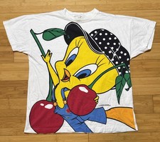 RARE VTG 90  s Tweety Bird Looney Tunes T-Shirt Colorful AOP Cartoon Men Large