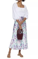 Rixo “ Kelly “ White Floral Silk Blend Midi Maxi Skirt - size Medium M