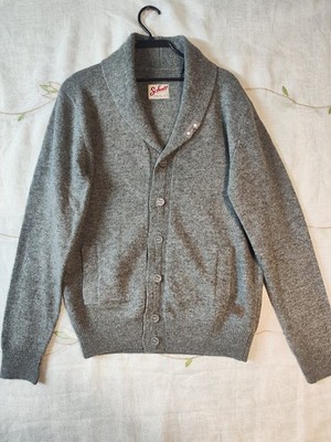 Schott NYC 1913 Schalkragen Strickjacke Pullover Grau Lammwolle Herren Große L