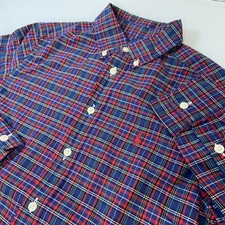 Ralph Lauren Boys Size M 10-12 Plaid Button Down Shirt Red Blue Preppy Classic