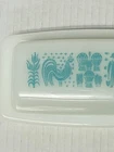 Pyrex Amish Butterprint butter dish in turquoise