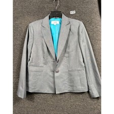 Le Suit Blazer Suit Jacket Women Size 10P Gray Striped Single Breasted 2 Buttons