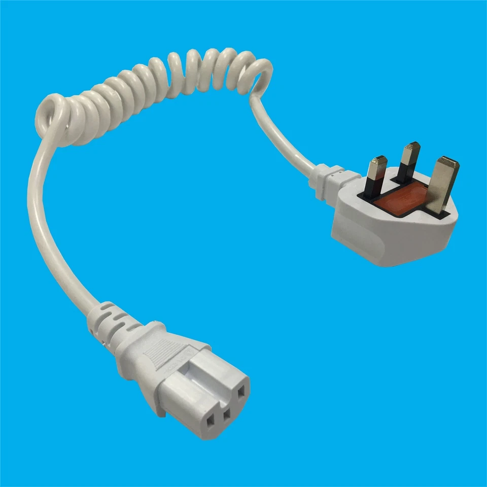 1m 3 Pin UK Mains Power Cable IEC C15 Curly Kettle Lead, Max Pin Temp 120 Deg - Image 2 of 4