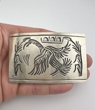 Vtg Navajo Sterling Silver Water Bird  Corn Stalk Overlay Belt Buckle 3.25"-49g