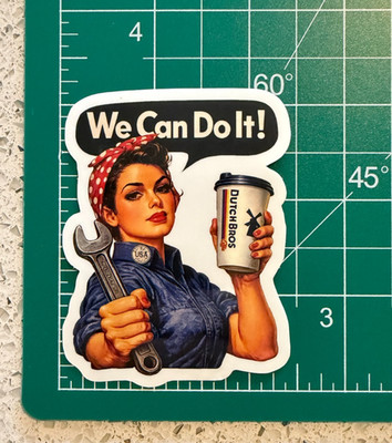 Rosie Runs on Dutch Bros   Retro Riveter Sticker - Labor Day