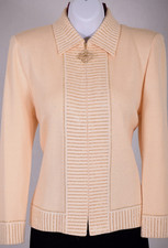 ST.JOHN Women's Knit Peach Sequins Gold Studs Trim Zip Jacket Sz 12
