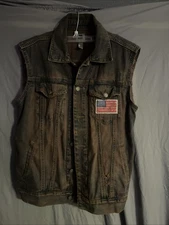 Vintage GAP Denim Vest Mens Small Flag Patch Sleeveless 90s Jacket Free Ship