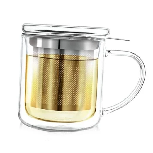 Personal Tea Maker - Insulated Heatproof Glass Cup with Loose Tea Infuser and
