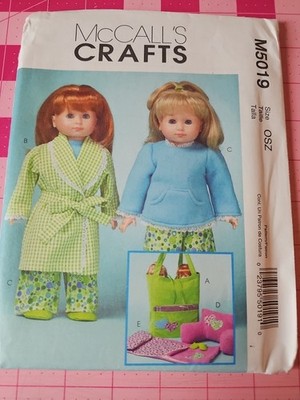 McCalls Crafts Pattern M5019  Doll Clothes 18'' Tote Pillow Sleeping Bag UNCUT