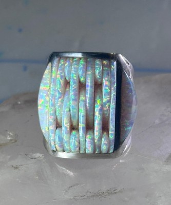 Southwest ring Lab Opal Cobblestone band size 10.75 sterling silver women men