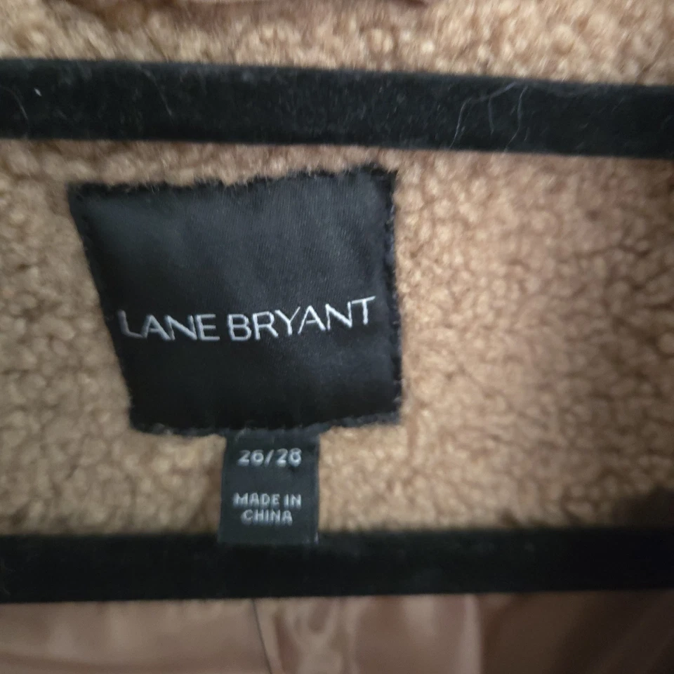 Abrigo de peluche marrón nuevo con etiquetas Lane Bryant Plus de piel sintética frontal a presión talla 26/28 Foto 2 de 4