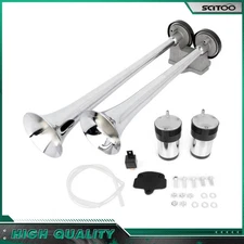 Dual Trumpet Air Horn 2 Compressors Kit For Car Truck Boat 12V Chrome Train Horn