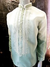 NEW Barong Tagalog Mono Green Pinya Organza Large