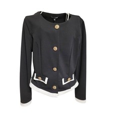 Fashion Nova Black/White Blazer Bolaro Jr XL Structured Gold Button Detail