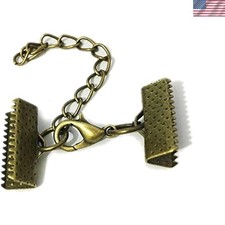 10 Set Ribbon Clamp Crimp Ends Beads with Lobster Claw Swivel Clasps Extensio...