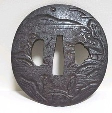 Antique Tsuba of Katana Samurai Sword Guard Iron Rare Design From Japan Japanese