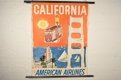 Vintage Original Authentic American Airlines California USA Travel Poster