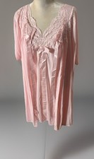 Vtg 60s Vanity Fair Women Sheer Night Gown Robe/Peignoir Set/Pink/Lace Sz M/L