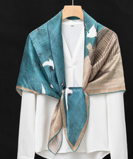 100 Silk 41" large Square Scarf Women Shawl Wrap brown coffee blue HD91-14