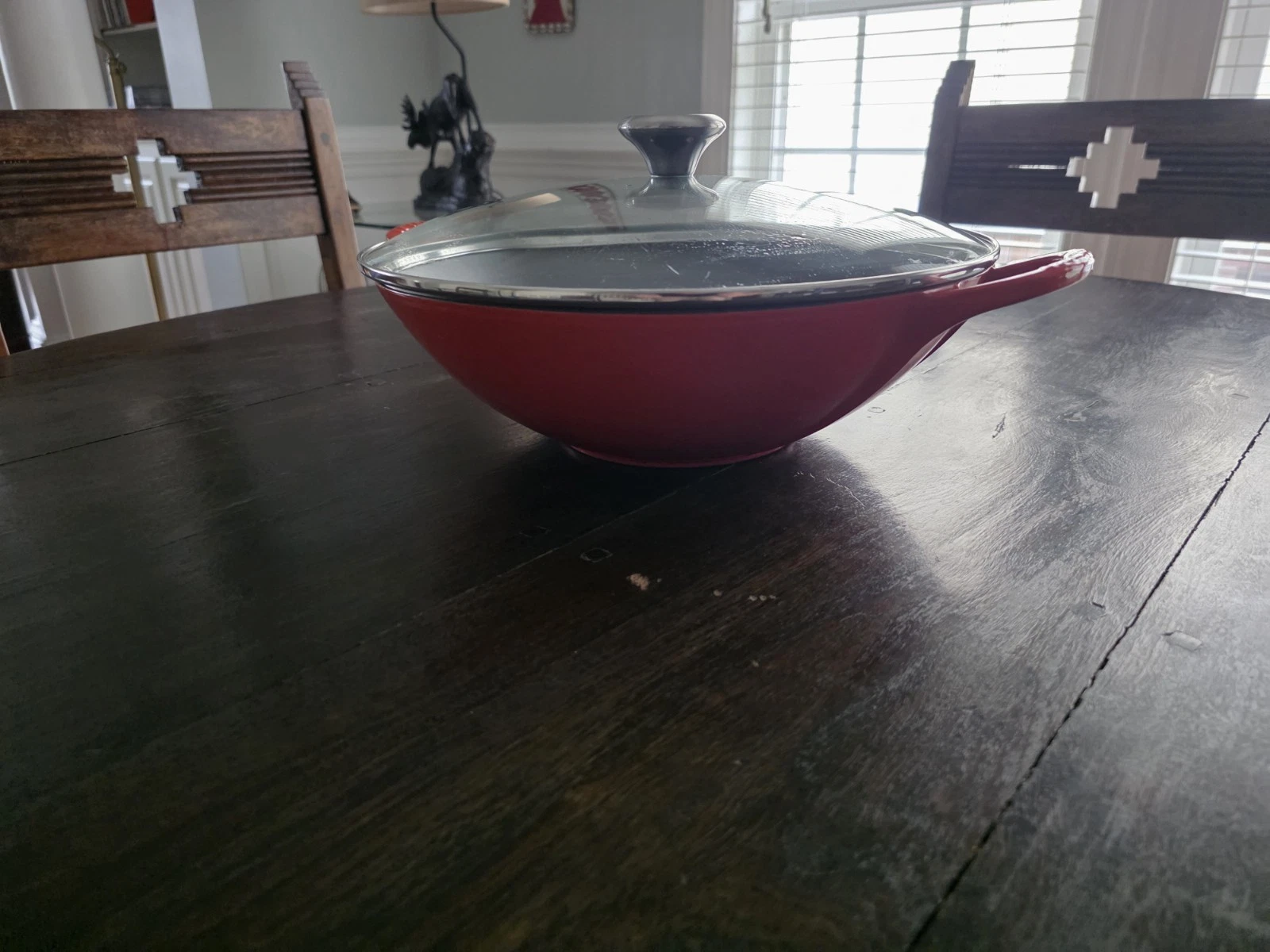 Le Crueset #32 Red Cast Iron Wok With Lid