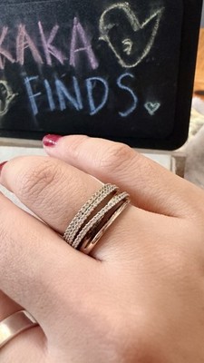 APM Monaco Multi Band Pavé Ring 925 Silver Gold Plated CZ Stacked Statement Ring