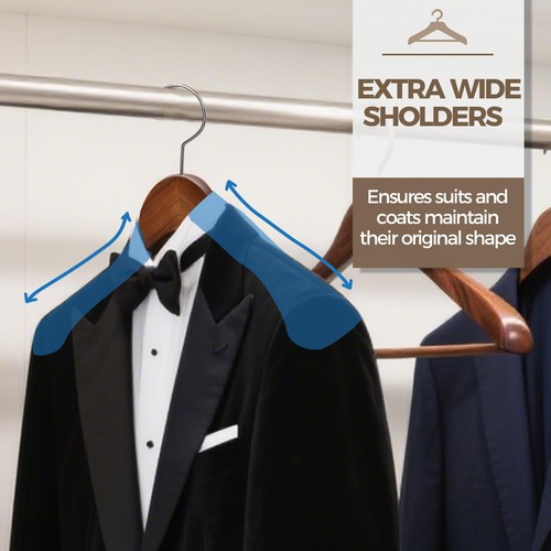 Premium Wooden Hangers 6-Pack – Wide Shoulder Non-Slip Design for Coats, Jack... - Picture 2 of 7