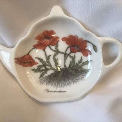 Tea Bag ceramic Holder, Poppies Print By Duchess, Bone China England.