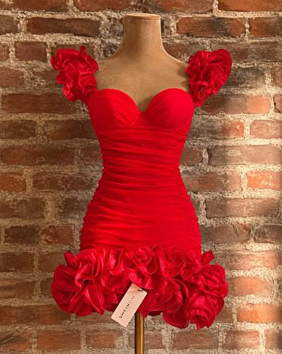 SHEIN Red Sweetheart Ruched Ruffle Mini Bodycon Dress Women's Size XS