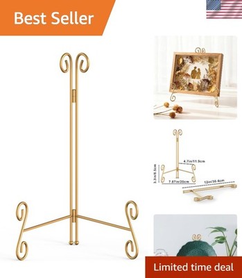 Gold Plate Stand Decorative Easel for Plates Photos Books 12 Inch