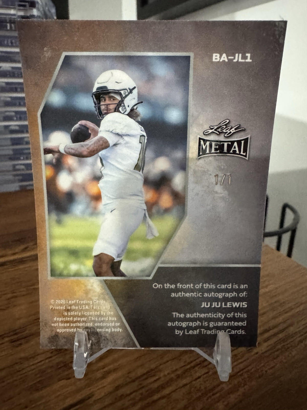 2026 Leaf Metal Football Juju Lewis #1/1 Prospect RC Auto Colorado Buffs view 2