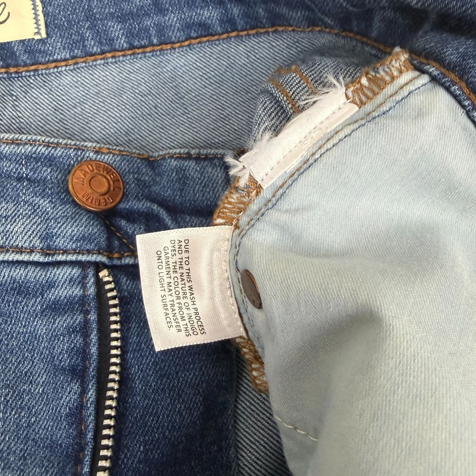 Pantalones de mezclilla Madewell tiro medio para mujer 24 azules cinco bolsillos dobladillo crudo cremallera mosca Foto 4 de 4