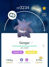 Shiny Gengar XXS L-50 - 3 Moves Pokemon Go - T- 20k or 1M Stardust