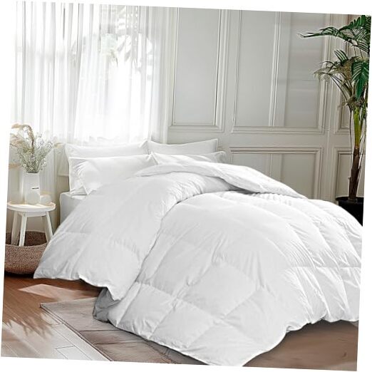 Queen Size Goose Down Cotton Comforter in White - Extra Warmth