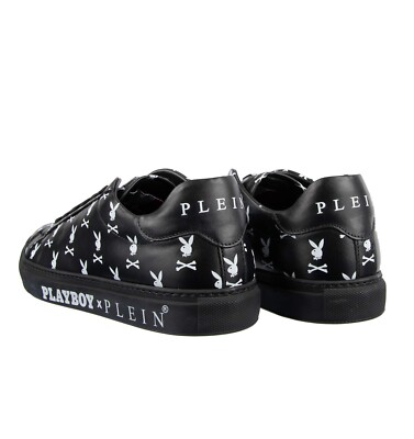 Baskets Philipp Plein X Playboy - Logo Crâne Imprimé Noir Et Blanc - Édition Limitée